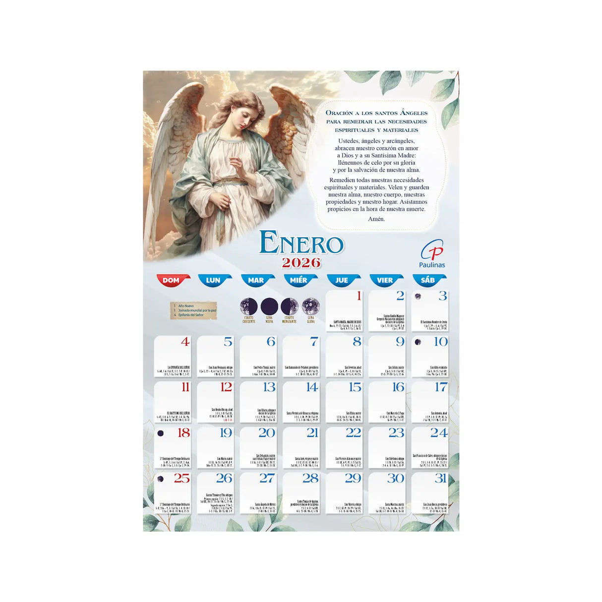 Calendario católico de pared - Ángeles 2026