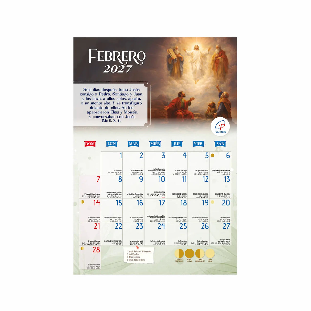 Calendario católico de pared - Jesus de Nazaret 2027 | Librería Paulinas