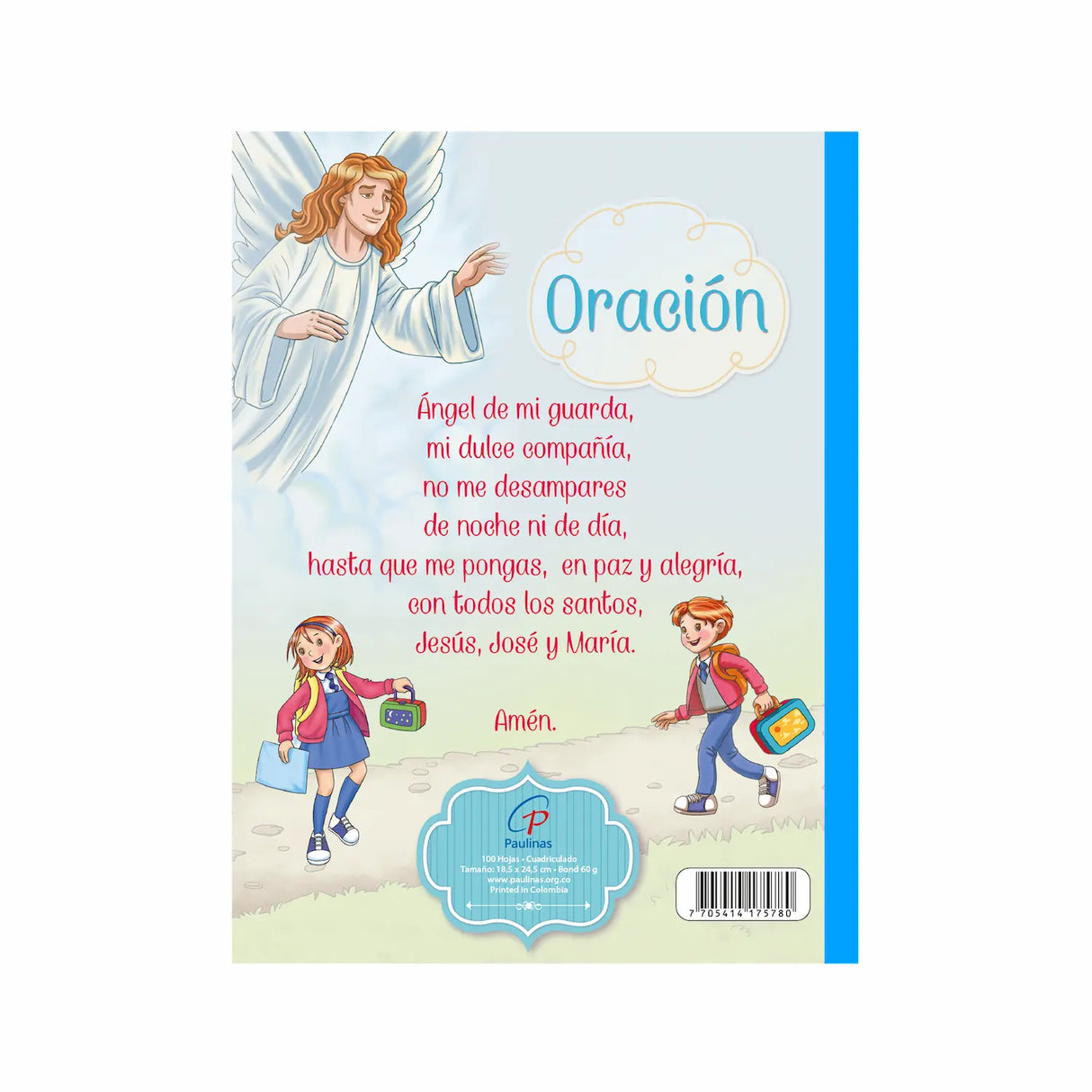 Cuaderno infantil cosido cuadriculado - Ángel de la guarda