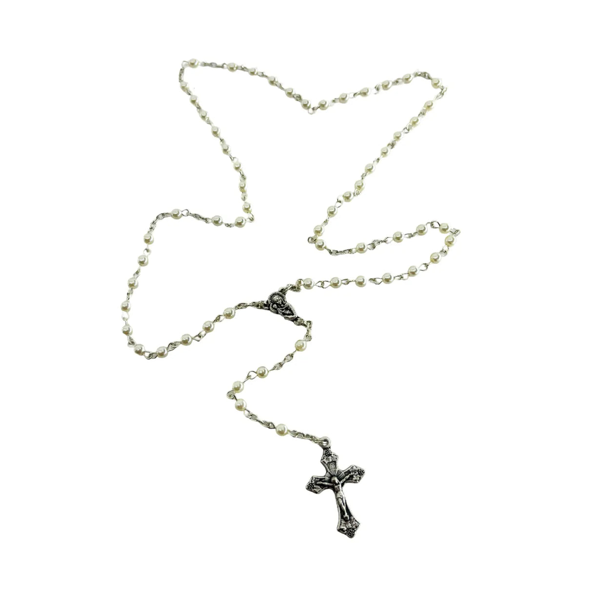 Rosario en perlas blanco - 37 cm