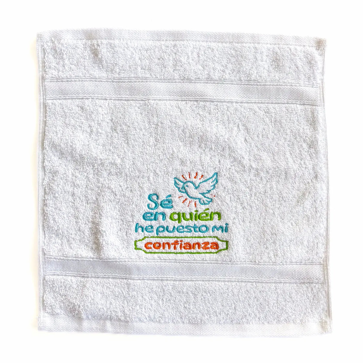 Toalla con mensaje en caja - Sé en quién he puesto mi confianza