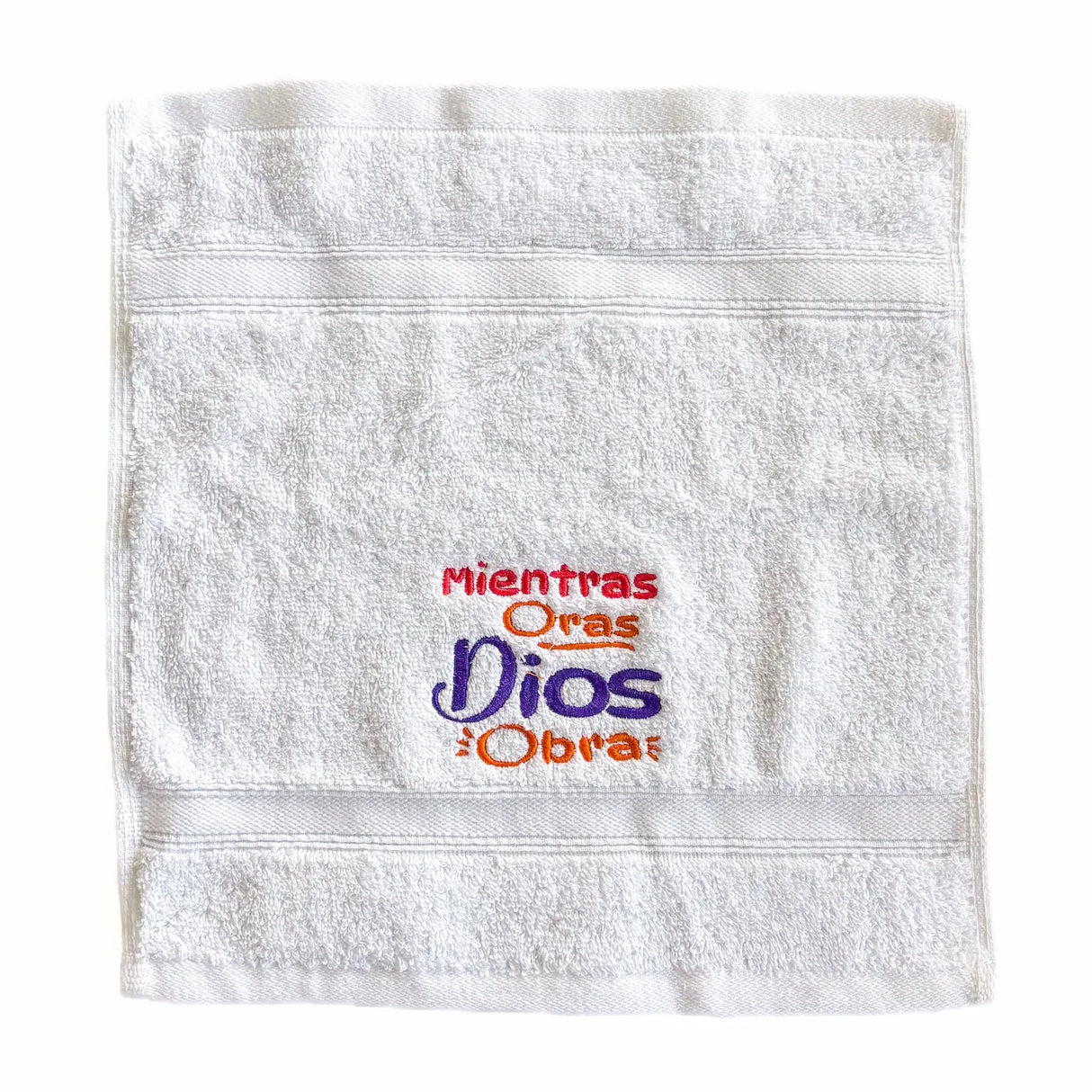 Toalla con mensaje en caja - Mientras oras Dios obra
