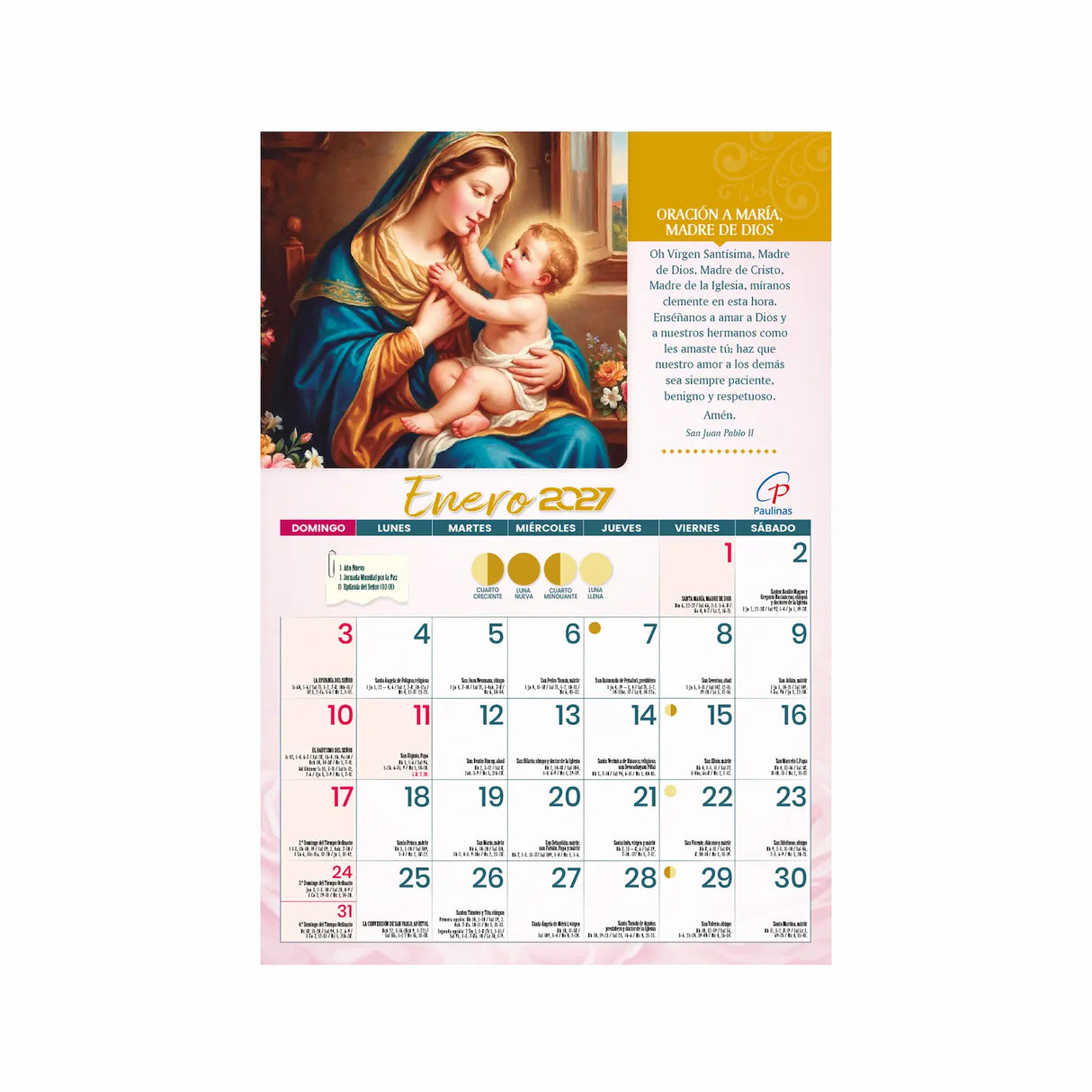 Calendario católico de pared - Mariano 2027 | Librería Paulinas