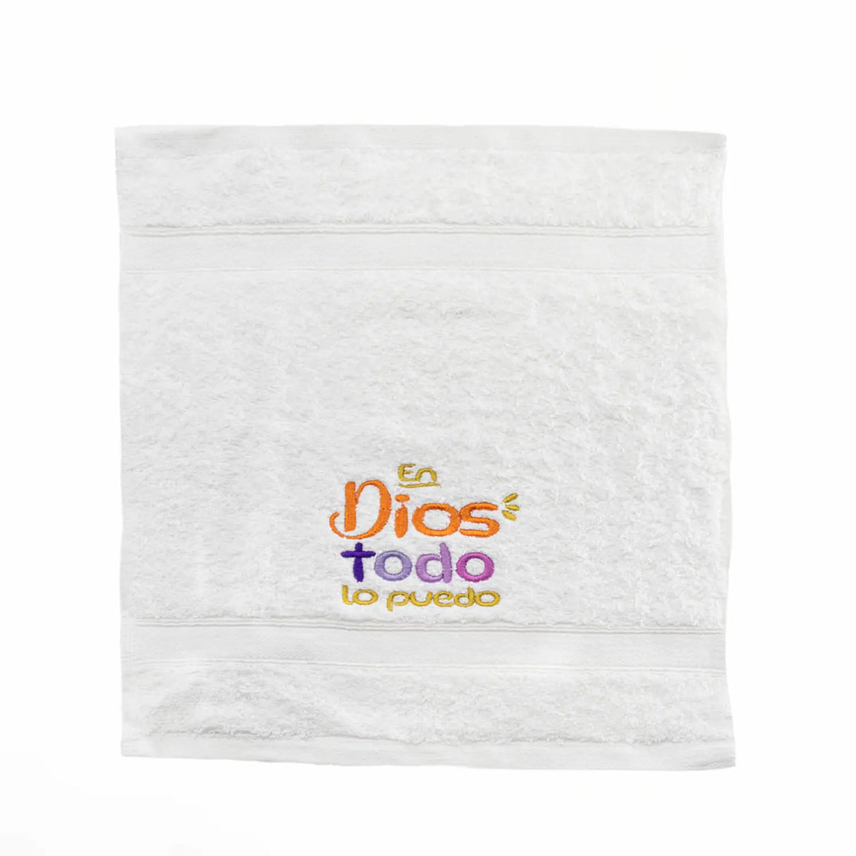 Toalla con mensaje en caja - En Dios todo lo puedo