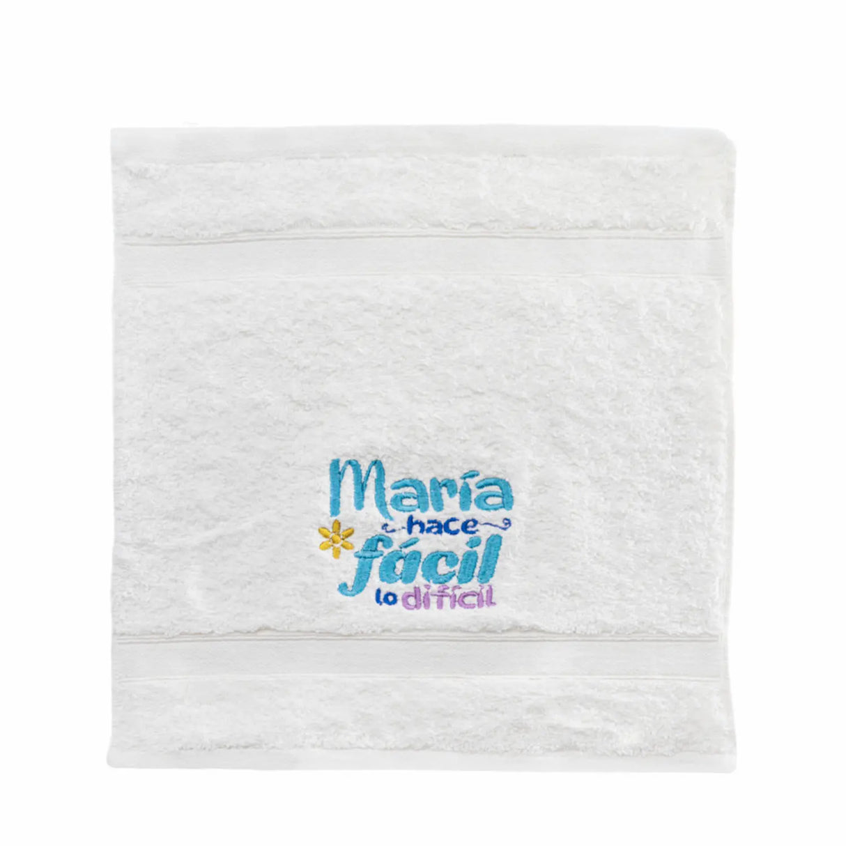 Toalla con mensaje en caja - María hace fácil lo difícil
