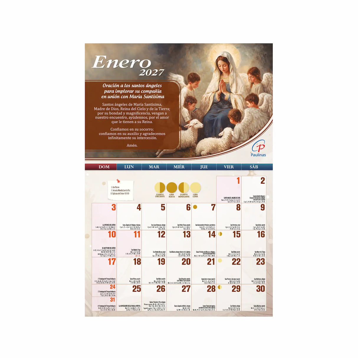 Calendario católico de pared - Ángeles 2027 | Librería Paulinas