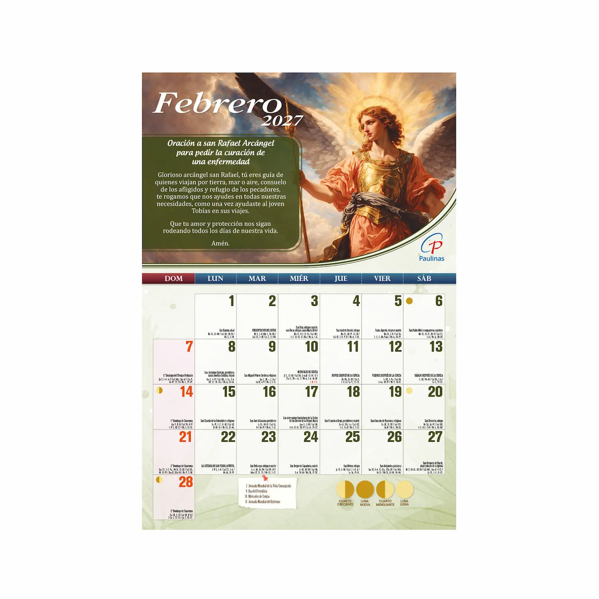 Calendario católico de pared - Ángeles 2027 | Librería Paulinas