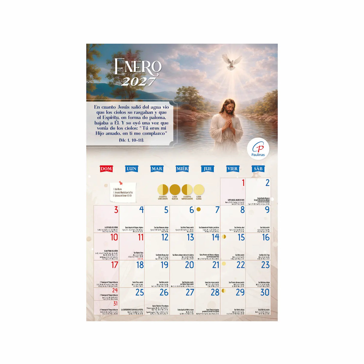 Calendario católico de pared - Jesus de Nazaret 2027 | Librería Paulinas