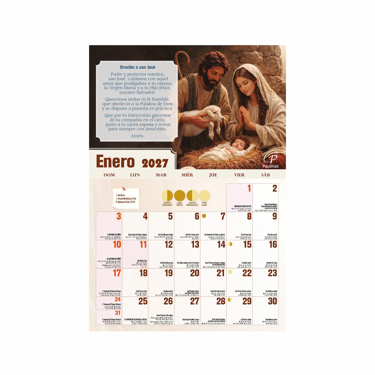 Calendario católico de pared - San José 2027 | Librería Paulinas