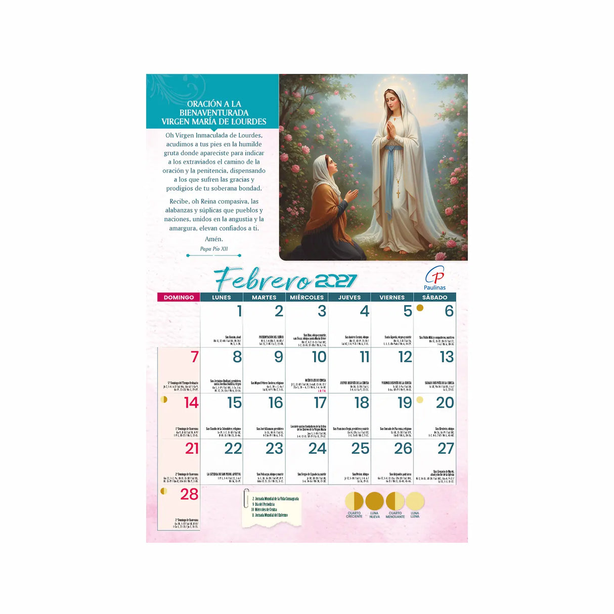 Calendario católico de pared - Mariano 2027  | Librería Paulinas