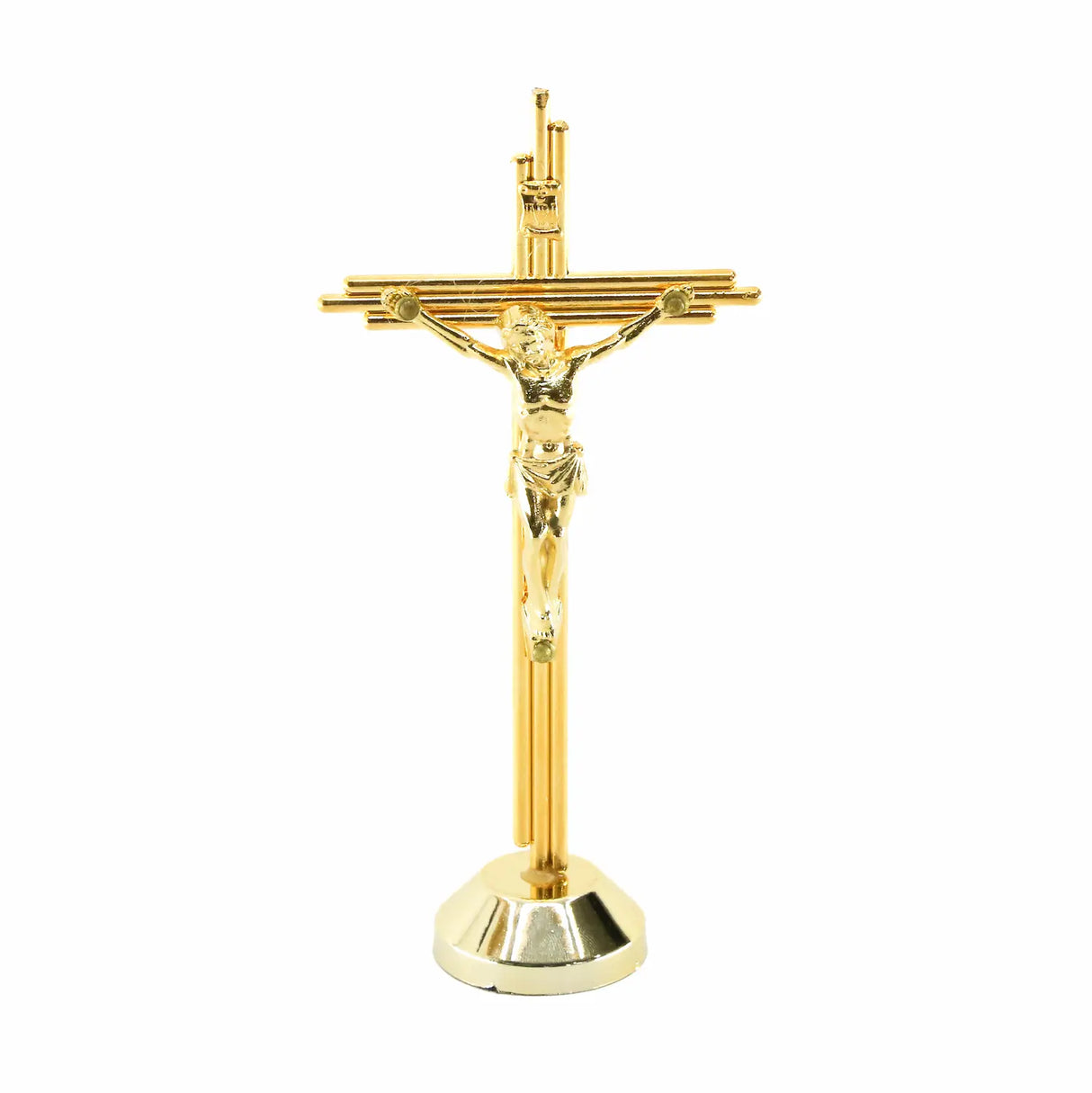 Cruz en zama dorada con base  - 14.5  cm