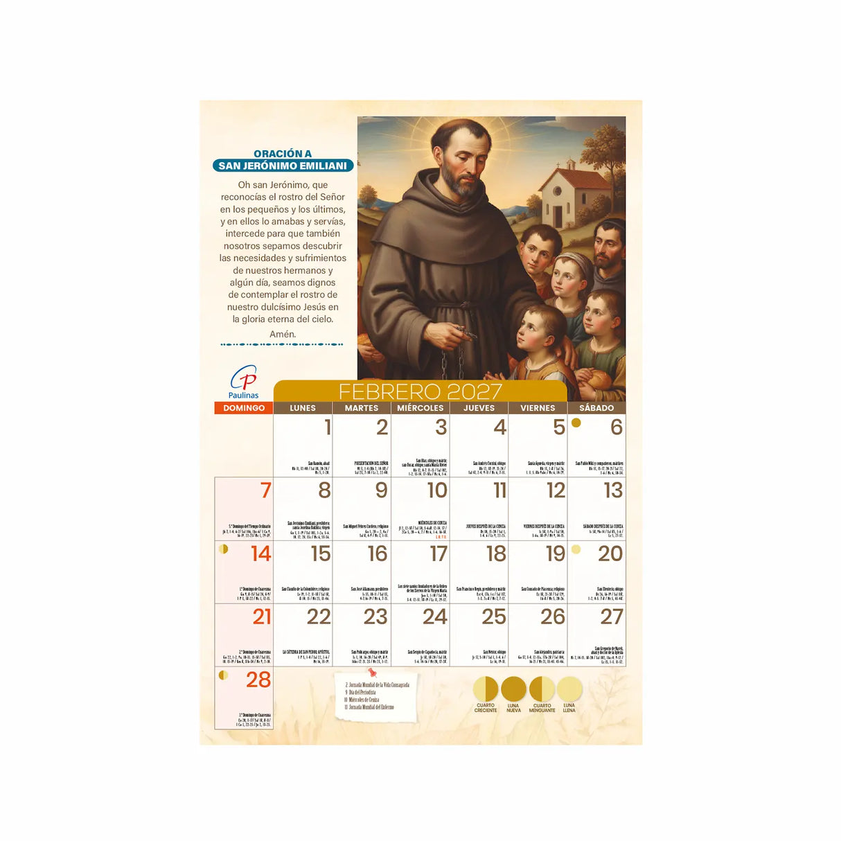 Calendario católico de pared - santos 2027 | Librería Paulinas