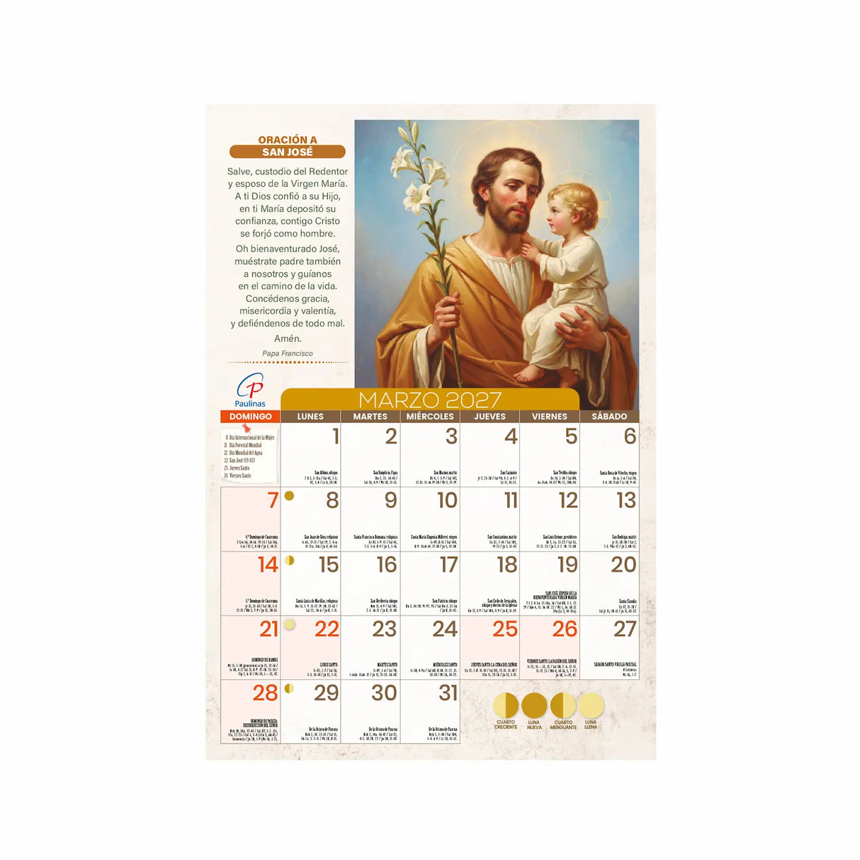 Calendario católico de pared - santos 2027 | Librería Paulinas